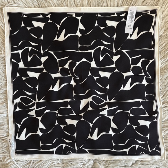 FRAME Silk Black and White Abstract Print Rolled Edge Square Scarf WFD216032 NWT - Picture 2 of 9
